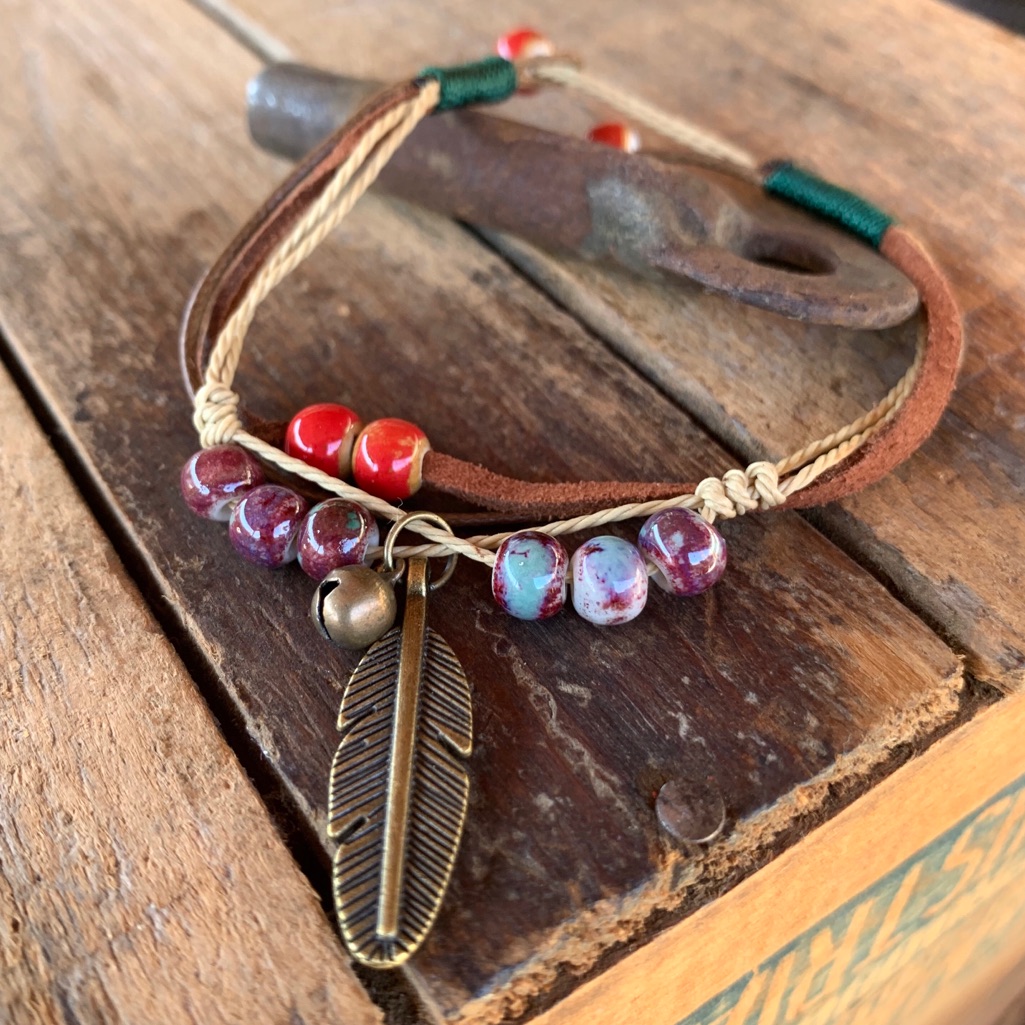Boho CeramicLeather String BraceletAnklet 14$